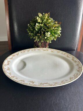 Haviland Limoges France Oval 15" Serving Platter Pink Roses & Green Garland #346